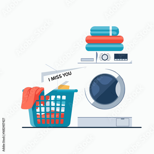 Laundry basket with washing machine  Minimal Flat Vector Illustration for home, interior, cleaning, templates, and brandless design