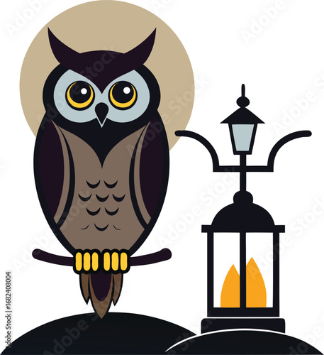 Owl perched on lantern above gravestone