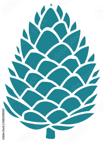 Stylized teal pinecone or hops cone abstract illustration, a modern graphic design element representing nature and growth