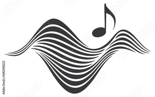 Abstract musical note with dynamic flowing sound waves modern graphic design illustration
