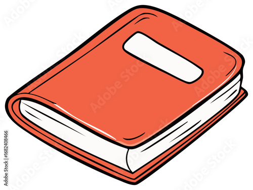 Simple cartoon illustration of a closed red hardcover book with a blank label