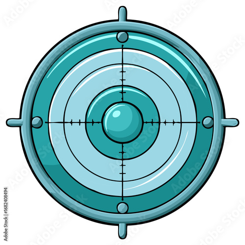 Futuristic blue cartoon target with shiny metallic crosshairs and bullseye