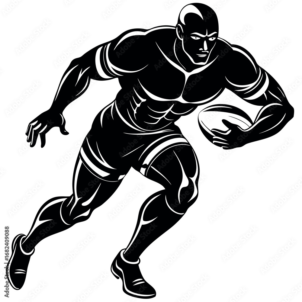 Fototapeta premium Powerful rugby player running with ball, demonstrating strength