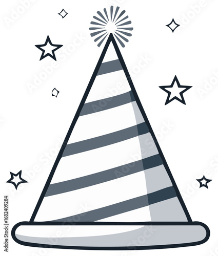 Striped Party Hat Icon with Stars Celebratory Festive Headwear Celebration Elements Design Graphic Illustration