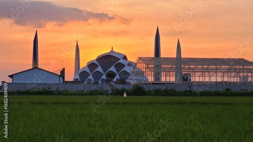 blue mosque at sunset