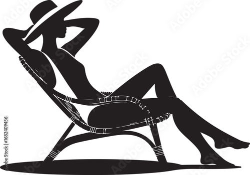 Silhouette Woman Relaxing Beach Chair Summer Vector Art for Design and Decoration