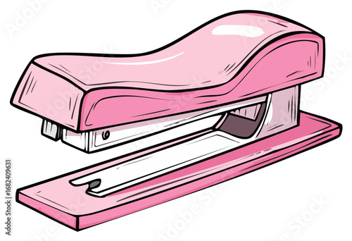 Pink office stapler illustration in hand drawn style