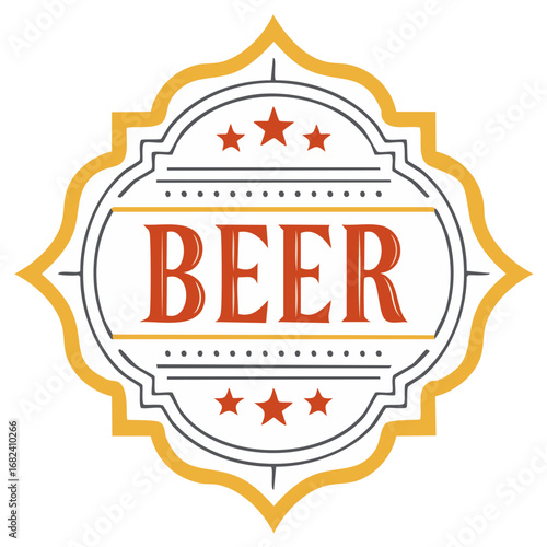 Vintage Beer Label Emblem with Ornate Frame and Stars Vector Illustration