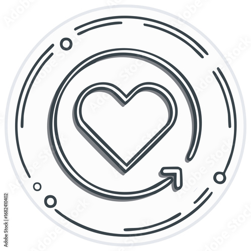 Heart symbol in a circle with an arrow, concept for love and care