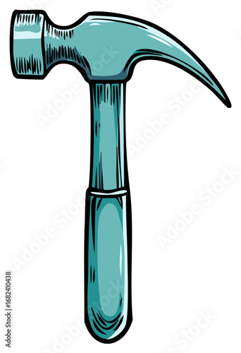 Stylized teal claw hammer tool for construction home improvement and repair projects