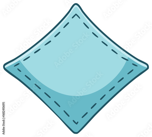 Stylized Rhombus Shaped Patch Applique with Stitched Edges in Light Blue