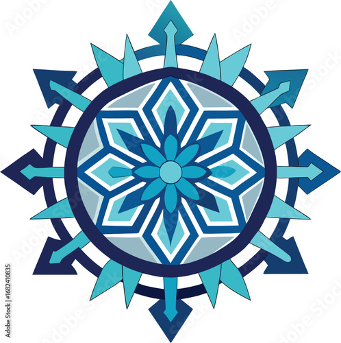 Snowflake fused with mandala illustration