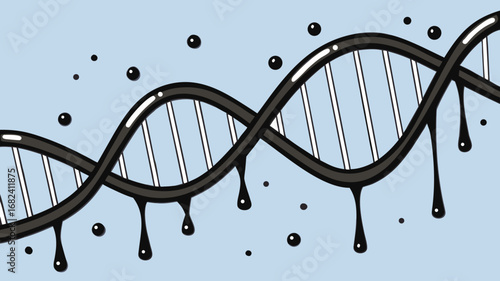 Melting dna strand with black droplets and spheres