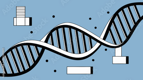 Stylized dna helix with geometric elements and dots