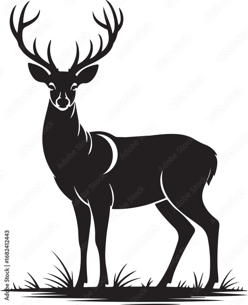 Obraz premium Vector black silhouette of a standing reindeer isolated on a white background