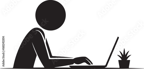Vector flat icon of a person playing on a laptop