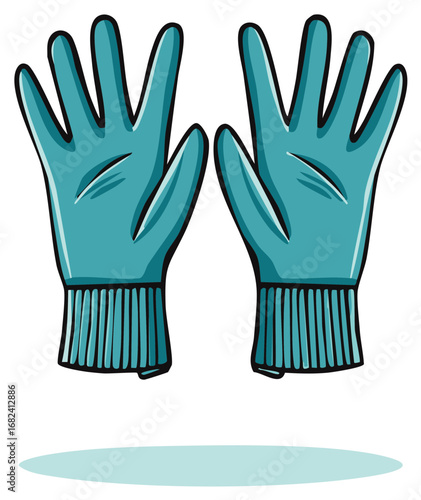Illustration of blue winter gloves for hands, winter protective gear