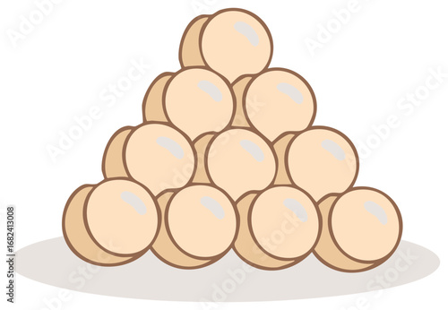 Pile of Spheres Stacked in Triangular Formation Cartoon Illustration