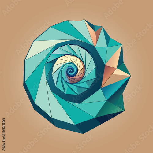 Spiral seashell designed with polygon shards
