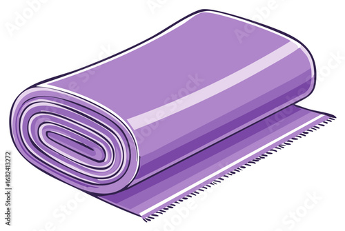 Soft rolled purple striped blanket or towel with fringe vector illustration