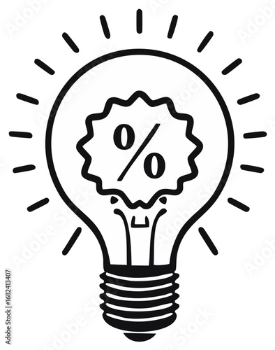 Glowing Lightbulb with Percentage Symbol Inside for Discount or Sale Promotion Concept