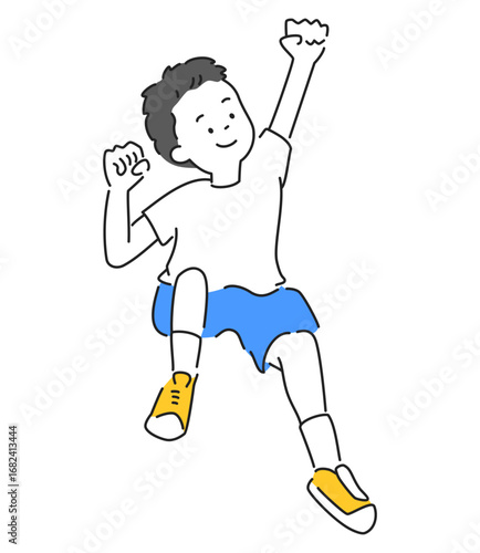 元気に飛び跳ねる男の子のイラスト　ベクター