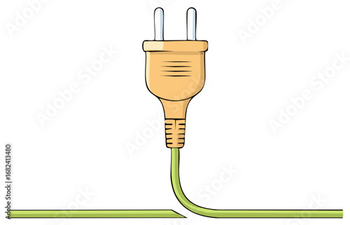 Concept of power loss and disconnection shown with a broken green electric cable and plug cartoon illustration