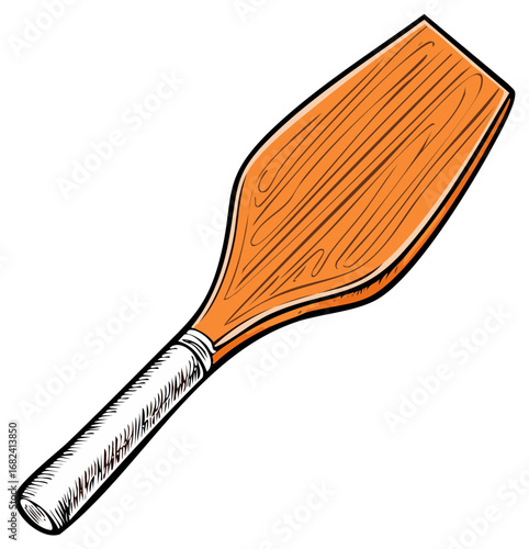Wood paddle isolated on white, drawing style illustration