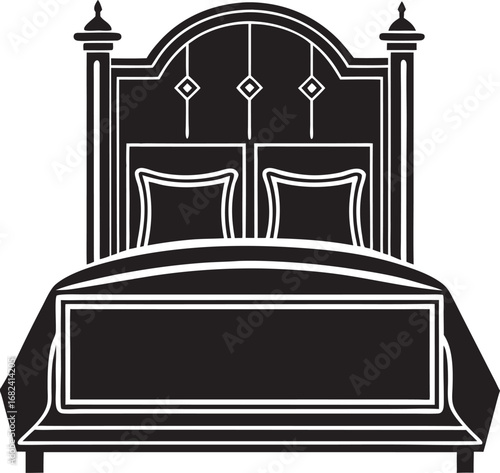 Black silhouette of a decorative bed with ornate headboard and footboard
