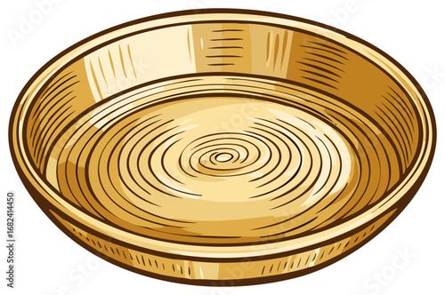 Round Bamboo Plate Serving Dish Traditional Asian Kitchenware Illustration