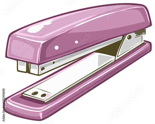Cute pink stapler vector illustration, shiny office supply equipment