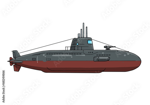 Powerful military submarine ready for underwater missions, featuring advanced design and weaponry for strategic operations.