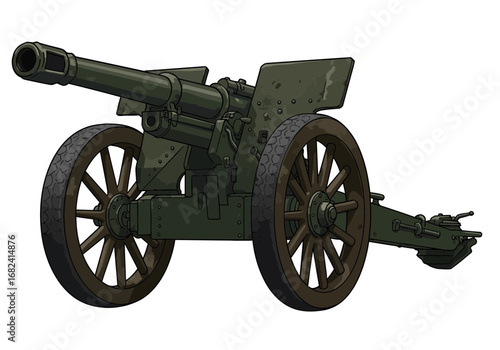Historic artillery cannon with wooden wheels ready for action