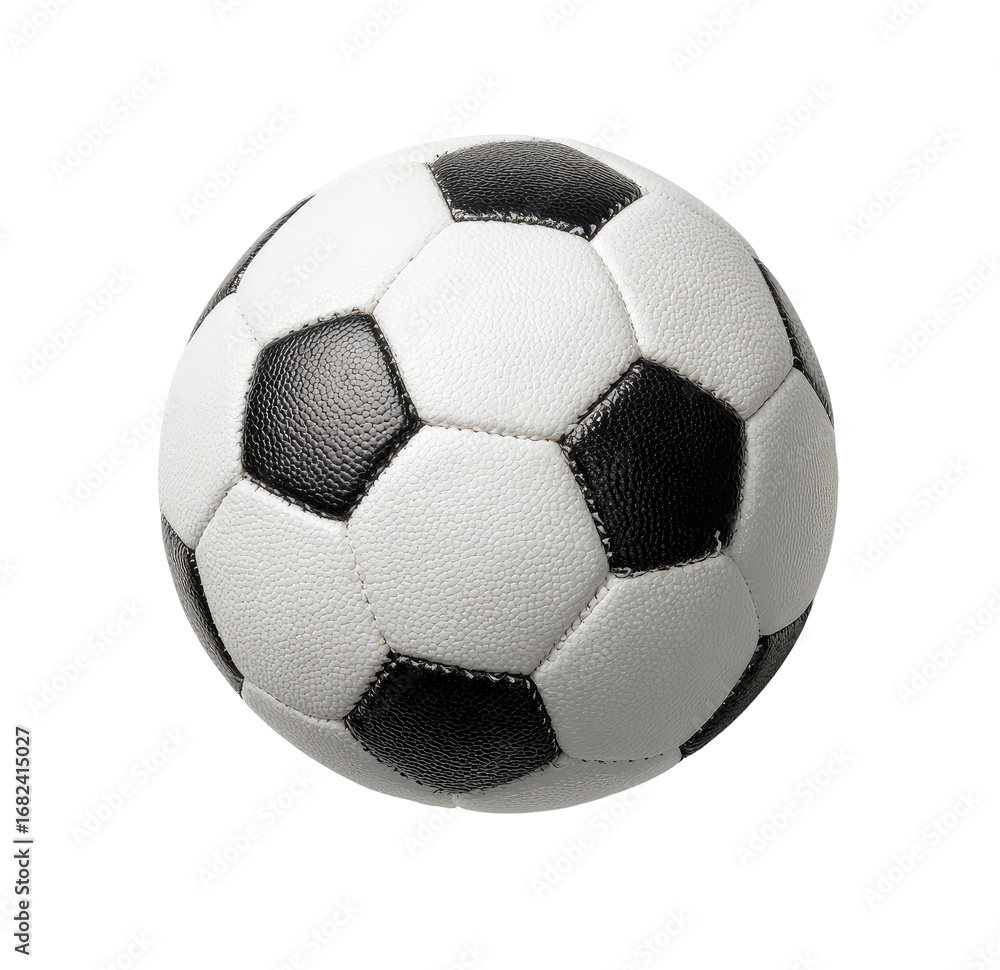 Obraz premium A perfectly round soccer ball, predominantly white with black pentagonal panels