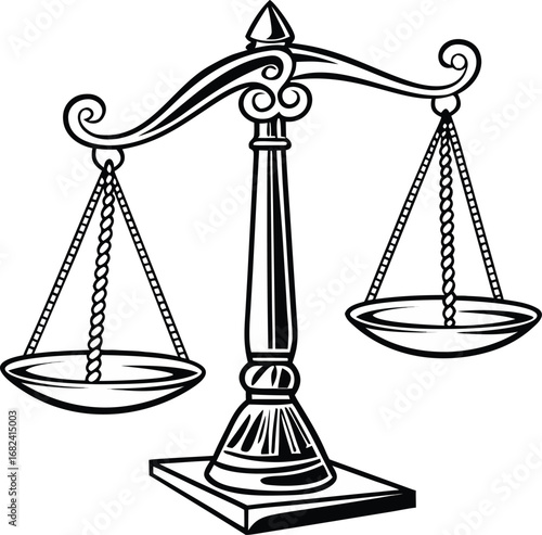 Detailed Black and White Scales of Justice Illustration