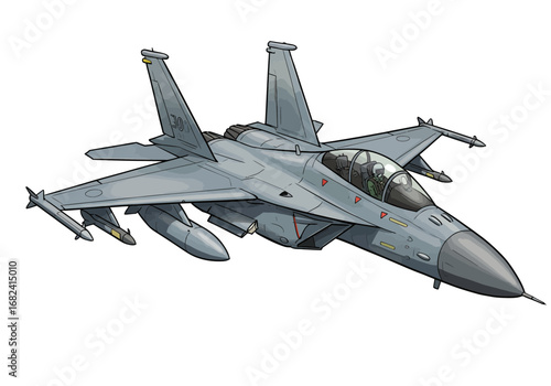 Dynamic fighter jet with pilot onboard streaks through the sky representing power and precision.