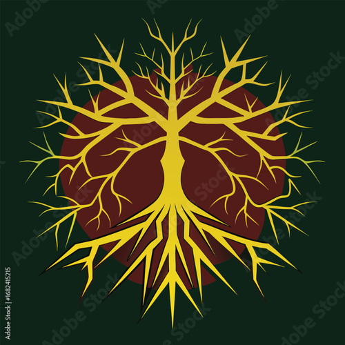 Tree roots expanding into lightning bolt design