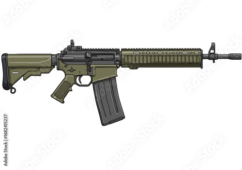 Modern assault rifle design with tactical features and magazine ready for action