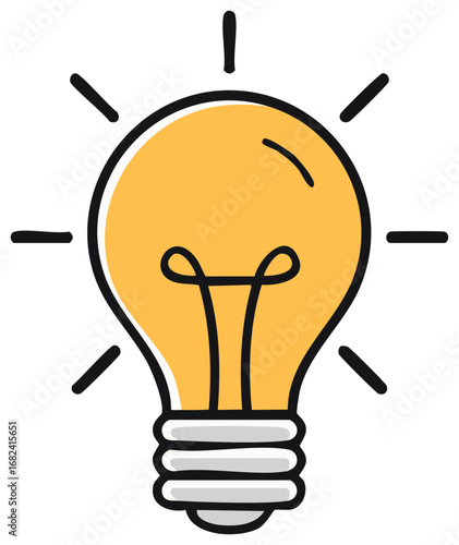 Illustration of a bright yellow lightbulb radiating light, symbolizing innovation and new ideas.