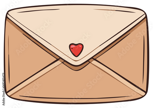 Closed Brown Envelope with a Red Heart; Love Letter Concept and Romantic Mail