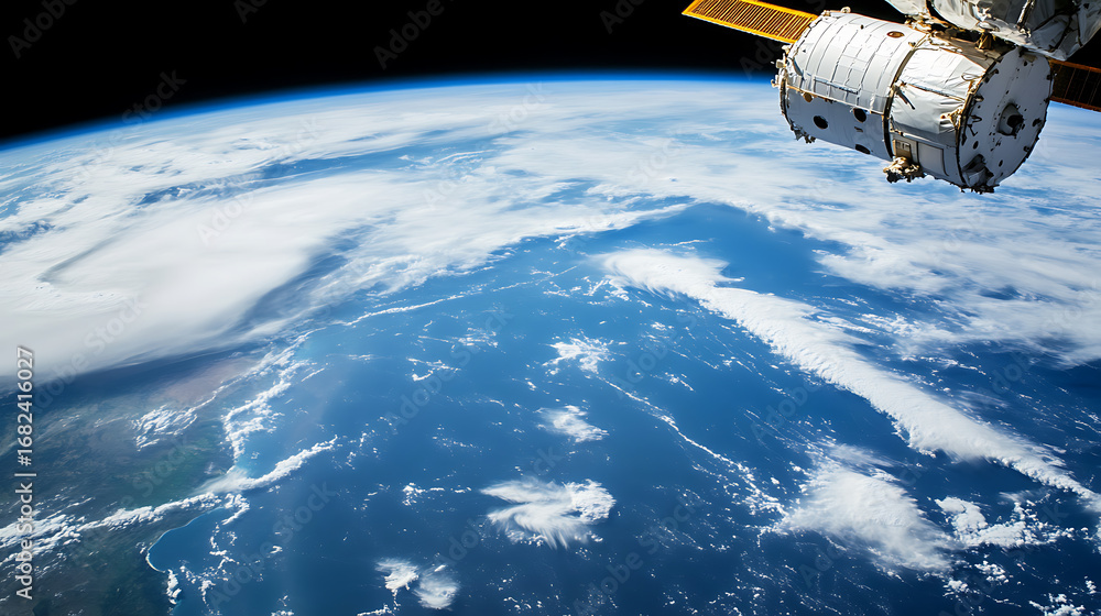 Obraz premium Satellite Orbiting Earth: A View from Space
