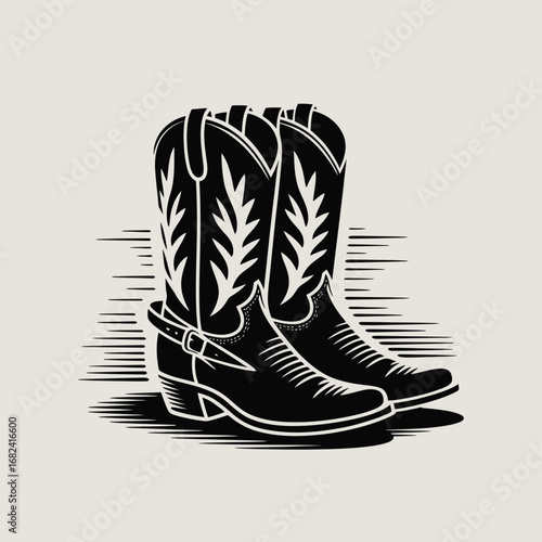Black cowboy boots with ornate stitching and buckle western wear footwear