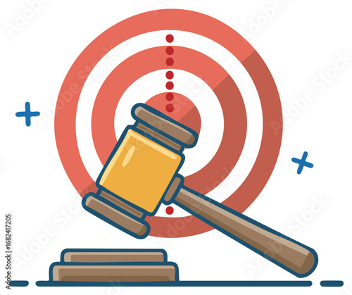 Conceptual illustration of legal goals and justice with a judge's gavel and target icon