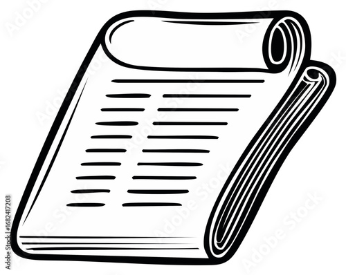 Stylized hand drawn newspaper with text and thick borders