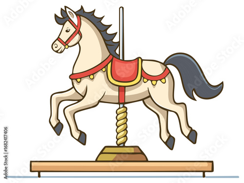 Carousel Horse Illustration, Amusement Park Ride Animal, Nostalgic Cartoon Design