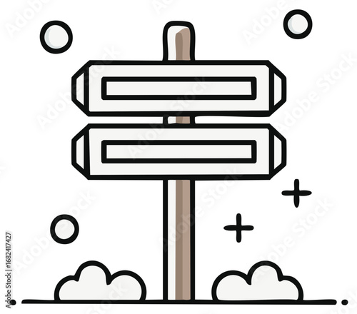 Simple vector illustration of a directional signpost with two blank panels and decorative elements