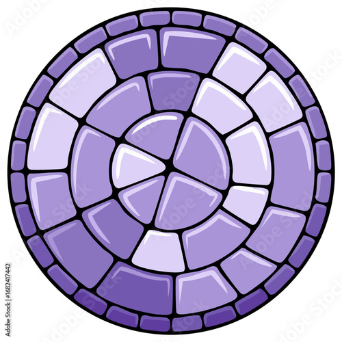 Circular Mosaic Pattern with Graduated Purple Tiles and Black Grout