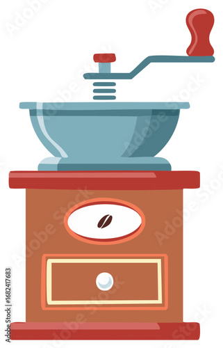 Antique Manual Coffee Grinder with Hand Crank and Coffee Bean Emblem