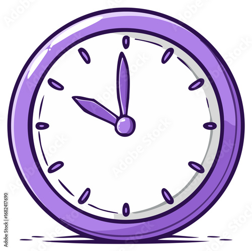 Cute purple cartoon clock showing ten o'clock, isolated vector illustration for a time concept