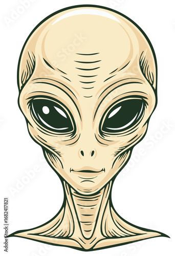 Extraterrestrial alien face vector illustration with large eyes and thin neck